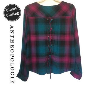 [Anthropologie] NWOT Pink Plaid Lace-up Flannel